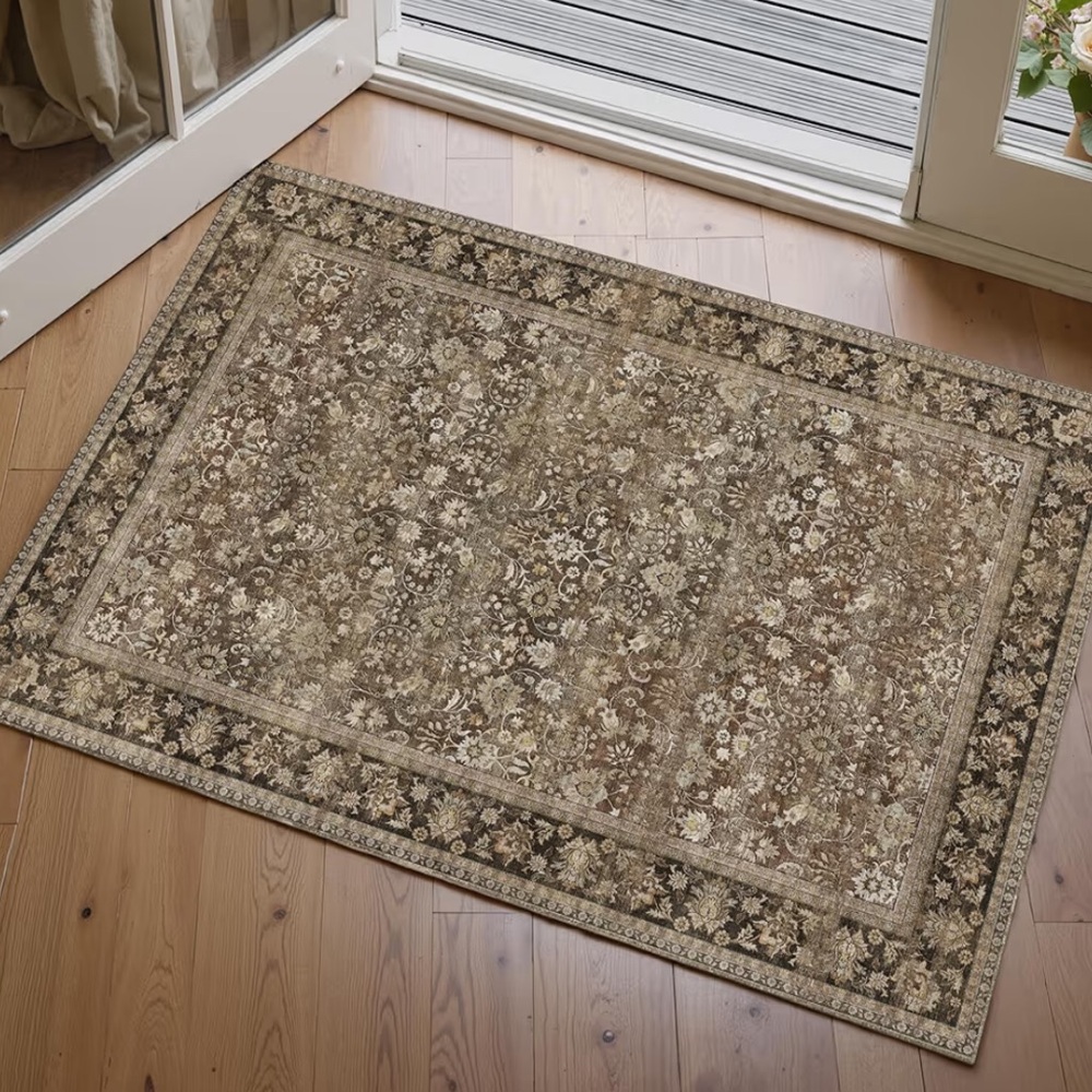 Beige/Brown Floral Border Rug 2’x3’